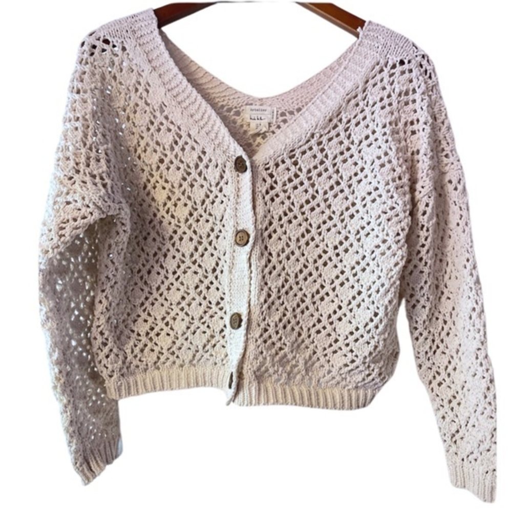 Artelier Nicole Miller‎ Button Knit open weave Cardigan Sweater Size M